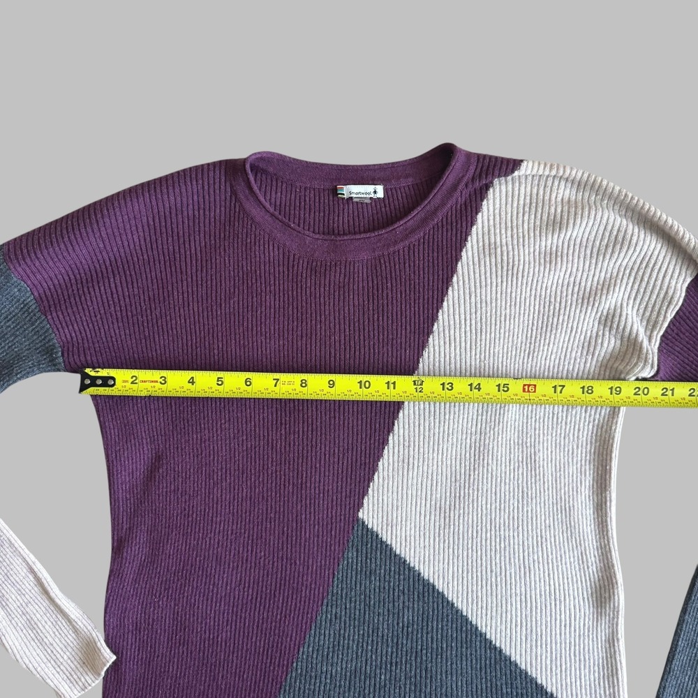 Smartwool Merino Wool Blend Colorblock Ribbed Sweater top Purple Gray Womens M - Picture 2 of 7